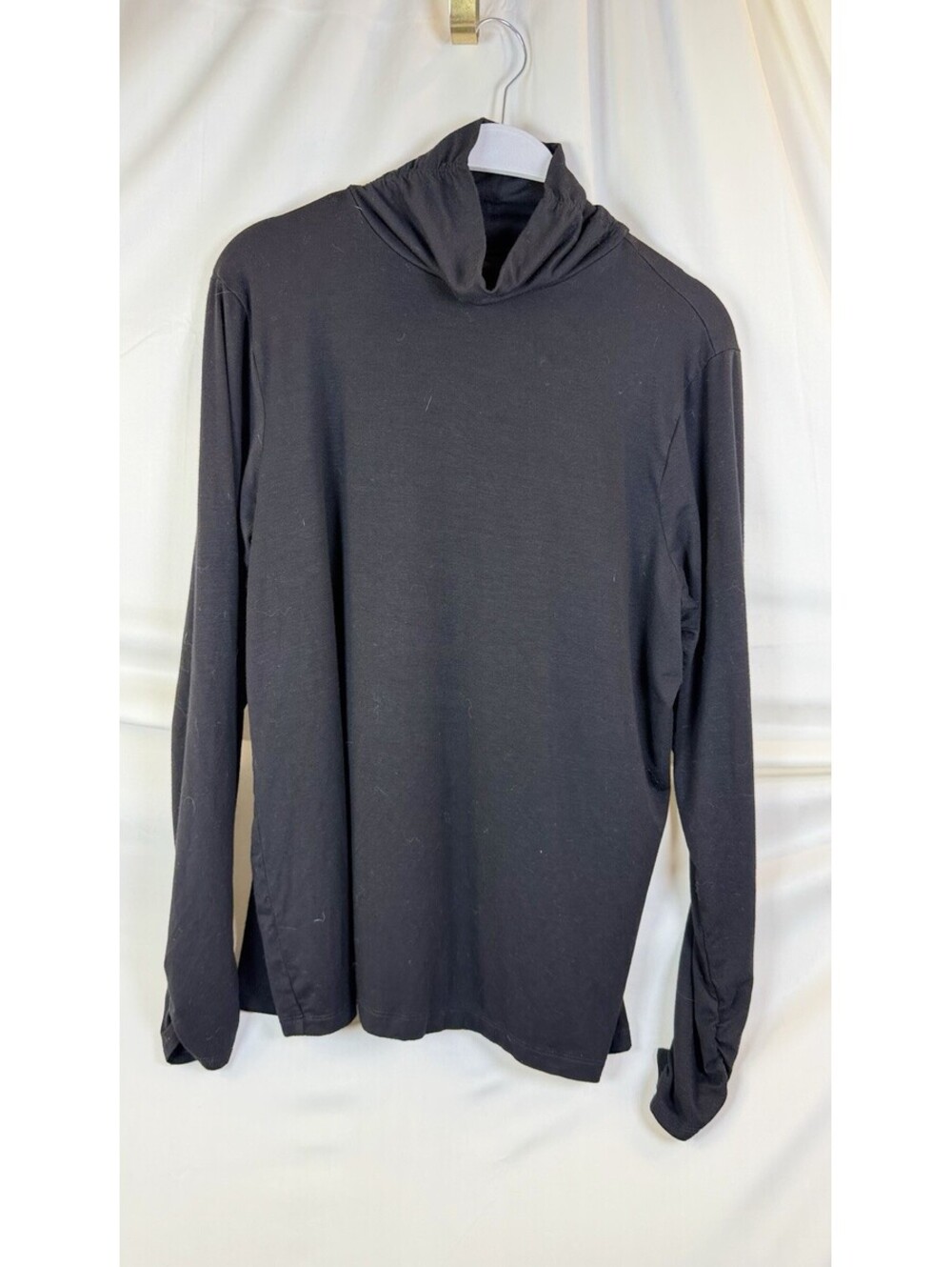 Chico's Loose Necked Turtleneck Black Preppy Top Soft Ruched At Wrist Sz 3 XL